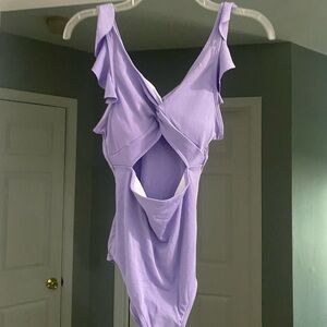 Lilac One-Piece Kids Swimsuit with Ruffle Straps w/Sarong